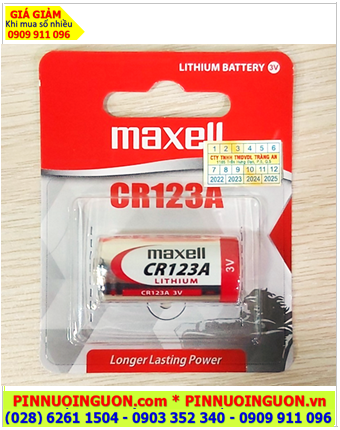 Maxell CR123A /CR17345, Pin 3v lithium Maxell CR123A /CR17345 chính hãng (Loại vỉ 1viên)